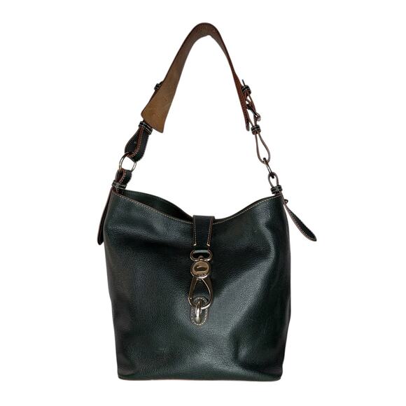 Dooney & Bourke Handbags - Dooney & Bourke Lily Bucket Pebbled Leather Green Front Buckle Shoulder Bag